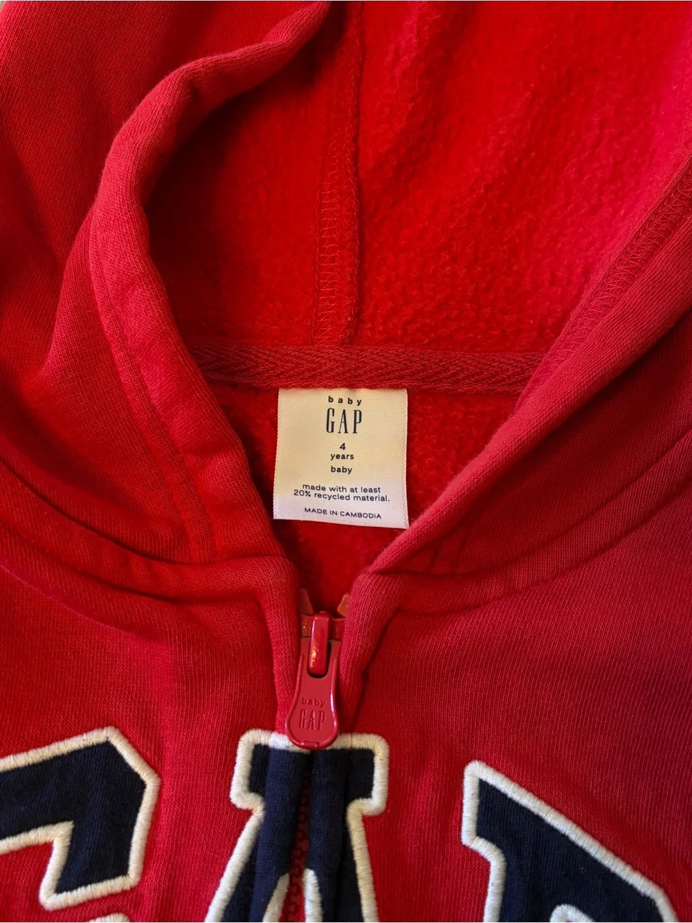 GAP Kids Bright Red Hooded Zip-Up Sweatshirt with Navy Logo
